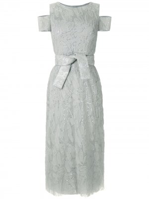 Платье миди с вышивкой пайетками Gloria Coelho. Цвет: серебристый