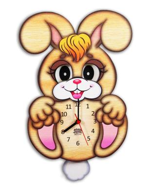 Часы ходики с маятником Зайчишка Игруня, Ларец чудес. Цвет: светло-коричневый, розовый