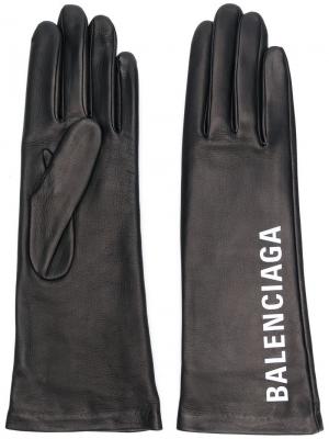 Перчатки с принтом логотипа Balenciaga. Цвет: черный