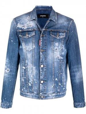 Джинсовая куртка с эффектом разбрызганной краски Dsquared2. Цвет: синий