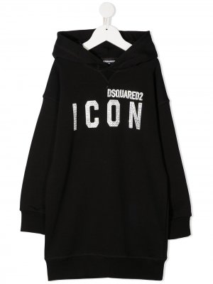 Платье-свитер с декорированным логотипом Dsquared2 Kids. Цвет: черный
