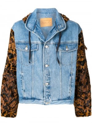 Джинсовая куртка с леопардовыми рукавами Martine Rose. Цвет: синий