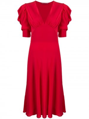 Платье с V-образным вырезом и кружевом Ermanno Scervino. Цвет: красный