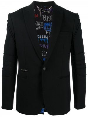 Однобортный пиджак со вставками в рубчик Philipp Plein. Цвет: черный