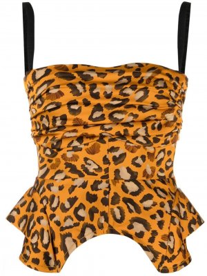 Блузка с леопардовым принтом и сборками Maria Lucia Hohan. Цвет: оранжевый