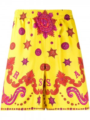 Плавки-шорты с принтом Baroque Western Versace. Цвет: желтый