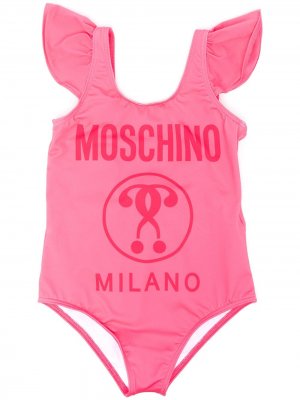 Купальник с оборками и логотипом Moschino Kids. Цвет: розовый