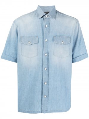Джинсовая рубашка из вареного денима Z Zegna. Цвет: синий