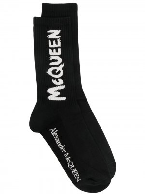 Носки в рубчик с логотипом Alexander McQueen. Цвет: черный
