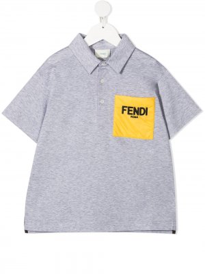 Рубашка поло с нашивкой-логотипом Fendi Kids. Цвет: серый