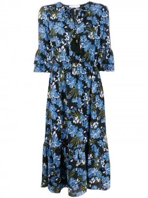 Платье миди с цветочным принтом Michael Kors. Цвет: черный