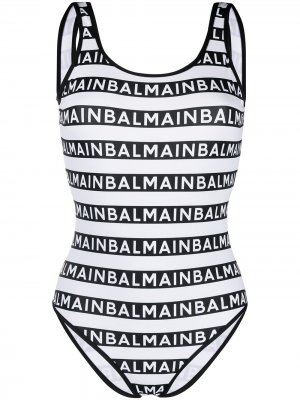 Купальник с логотипом Balmain. Цвет: белый