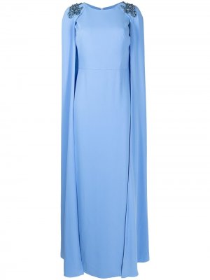 Платье-кейп с вышивкой Marchesa Notte. Цвет: синий