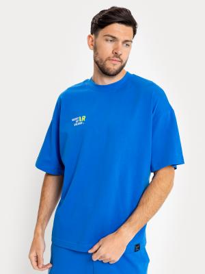 Хлопковая футболка оверсайз синяя с надписью Mark Formelle. Цвет: кобальт +печать