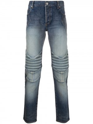 Зауженные джинсы с тисненым логотипом Balmain. Цвет: синий