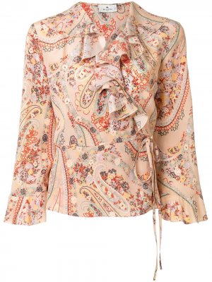 Блузка с принтом пейсли и оборками Etro. Цвет: розовый
