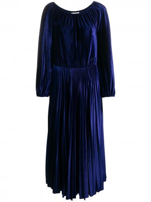 Плиссированное бархатное платье миди Valentino. Цвет: синий