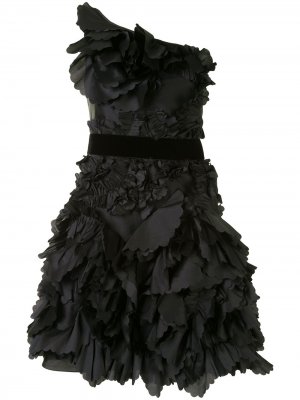 Фактурное платье на одно плечо с цветочным принтом Marchesa Notte. Цвет: черный