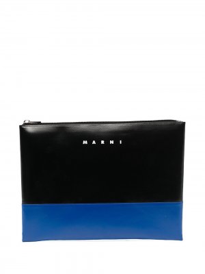 Двухцветный клатч с тисненым логотипом Marni. Цвет: синий