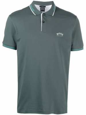 Рубашка поло с логотипом и контрастными полосками Boss Hugo. Цвет: зеленый