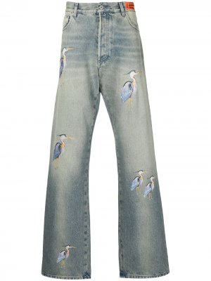 Широкие джинсы с вышивкой Heron Preston. Цвет: синий