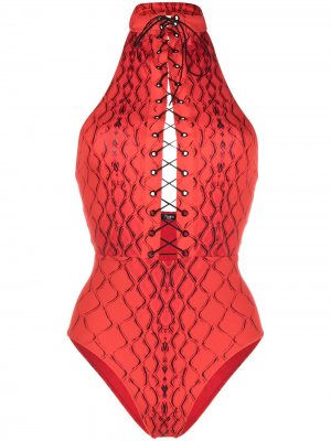 Купальник Flirt со змеиным принтом Noire Swimwear. Цвет: красный
