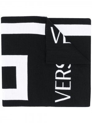 Трикотажный шарф с узором Greca Versace. Цвет: черный