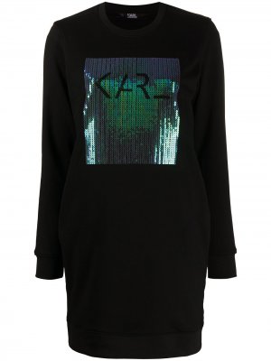 Платье-свитер с логотипом из пайеток Karl Lagerfeld. Цвет: черный