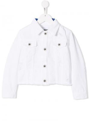 Джинсовая куртка с эффектом потертости Msgm Kids. Цвет: белый