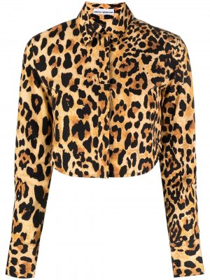 Укороченная рубашка с леопардовым принтом Paco Rabanne. Цвет: коричневый
