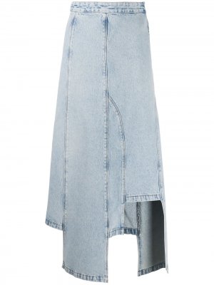 Джинсовая юбка с эффектом потертости Ssheena. Цвет: синий
