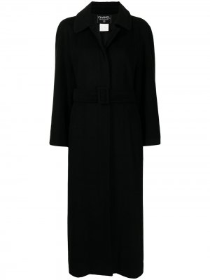 Длинное кашемировое пальто 1996-го года с поясом Chanel Pre-Owned. Цвет: черный