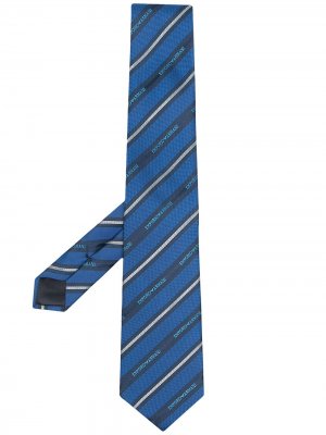 Галстук в диагональную полоску с логотипом Emporio Armani. Цвет: синий