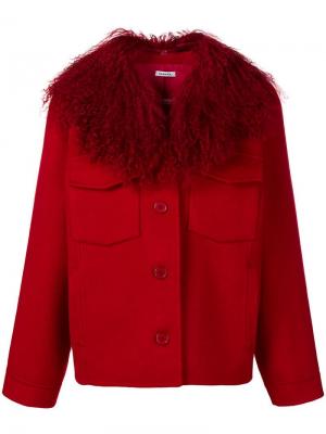 Однобортная куртка с меховым воротником P.A.R.O.S.H.. Цвет: красный