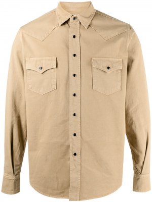 Джинсовая рубашка в стиле вестерн с эффектом потертости Saint Laurent. Цвет: 9241 бежевый dyeing stonewash