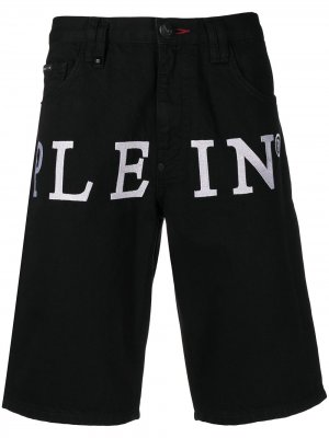 Джинсовые шорты с логотипом Philipp Plein. Цвет: черный