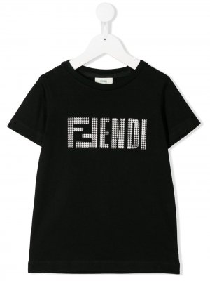 Футболка в ломаную клетку с логотипом Fendi Kids. Цвет: черный