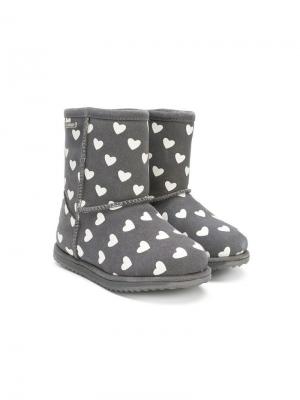 Heart print boots Emu Kids. Цвет: серый