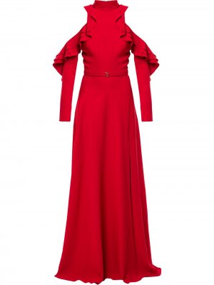 Вечернее платье с открытыми плечами и оборками Saiid Kobeisy. Цвет: красный