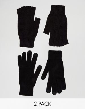 2 пары перчаток без пальцев для сенсорных гаджетов ASOS. Цвет: черный