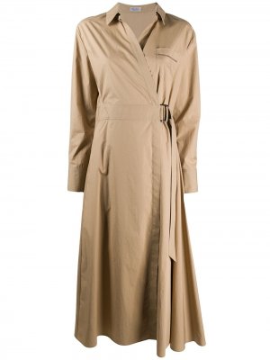 Платье миди с заостренным воротником и запахом Brunello Cucinelli. Цвет: коричневый