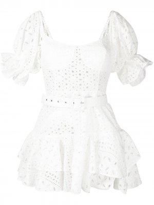 Платье мини с английской вышивкой Charo Ruiz Ibiza. Цвет: белый