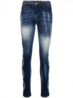 Узкие джинсы с кристаллами Philipp Plein. Цвет: синий