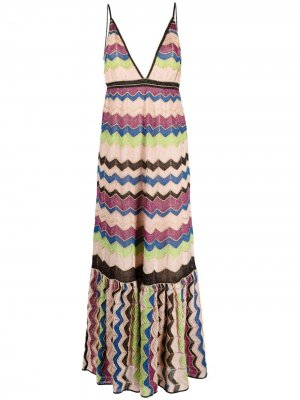 Длинное платье-комбинация с узором зигзаг M Missoni. Цвет: нейтральные цвета