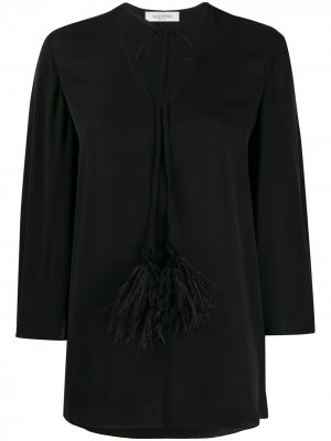 Блузка с перьями и рукавами колокол Valentino. Цвет: черный