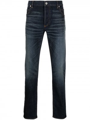 Зауженные джинсы с вышитым логотипом Balmain. Цвет: черный