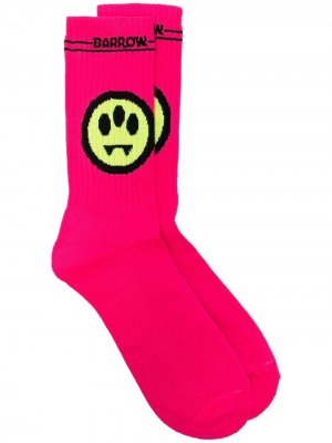 Носки в рубчик с жаккардовым логотипом BARROW. Цвет: розовый