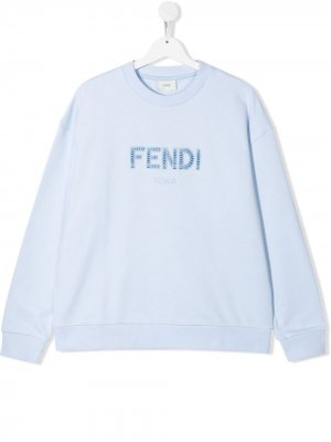 Толстовка с вышитым логотипом FF Fendi Kids. Цвет: синий