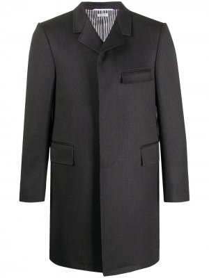 Твиловое пальто Chesterfield Thom Browne. Цвет: серый
