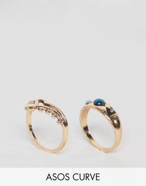 2 кольца с камнями ASOS CURVE. Цвет: золотой